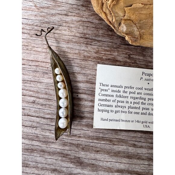 Michael Michaud Silver Seasons peapod brooch bronze freshwater pearl pin 3" - Picture 3 of 12